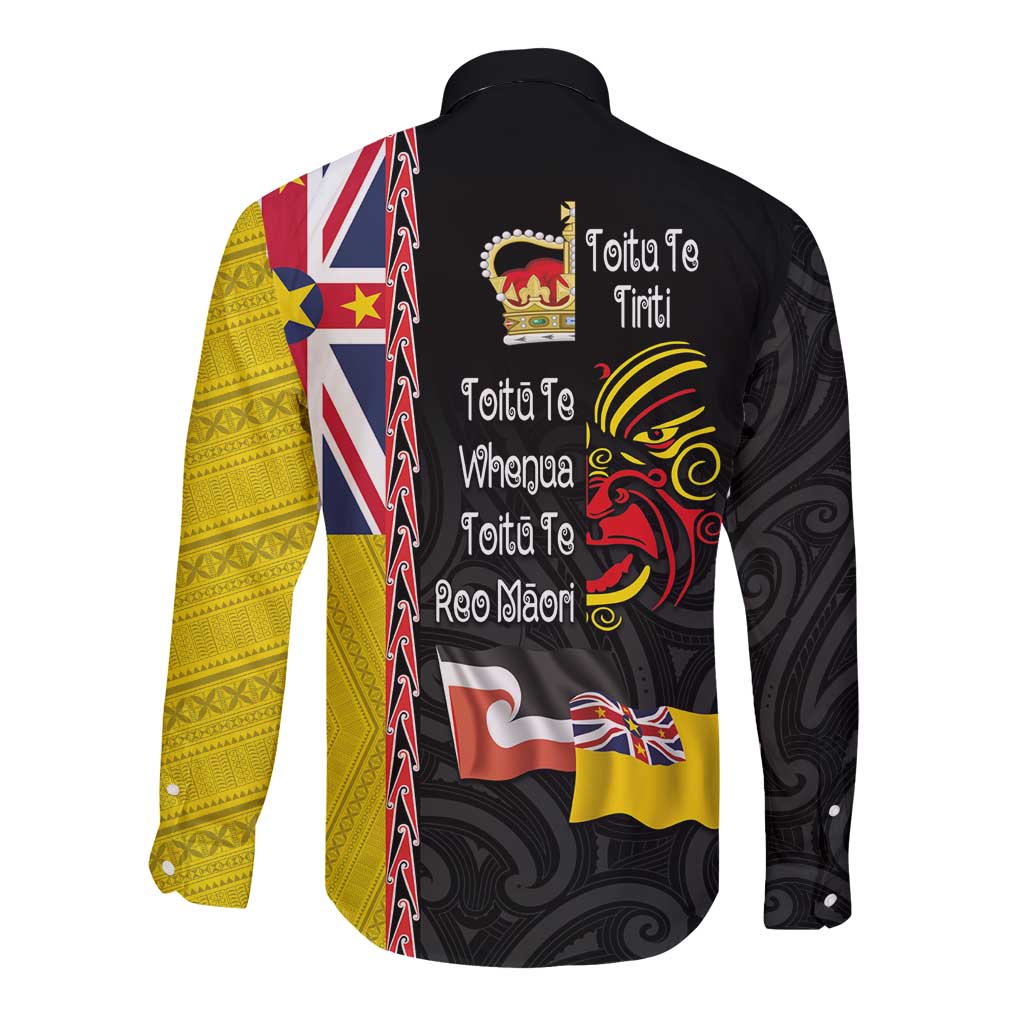 Aotearoa and Niue Toitu Te Tiriti Long Sleeve Button Shirt Honour the Treaty - Fight Together Stand Together