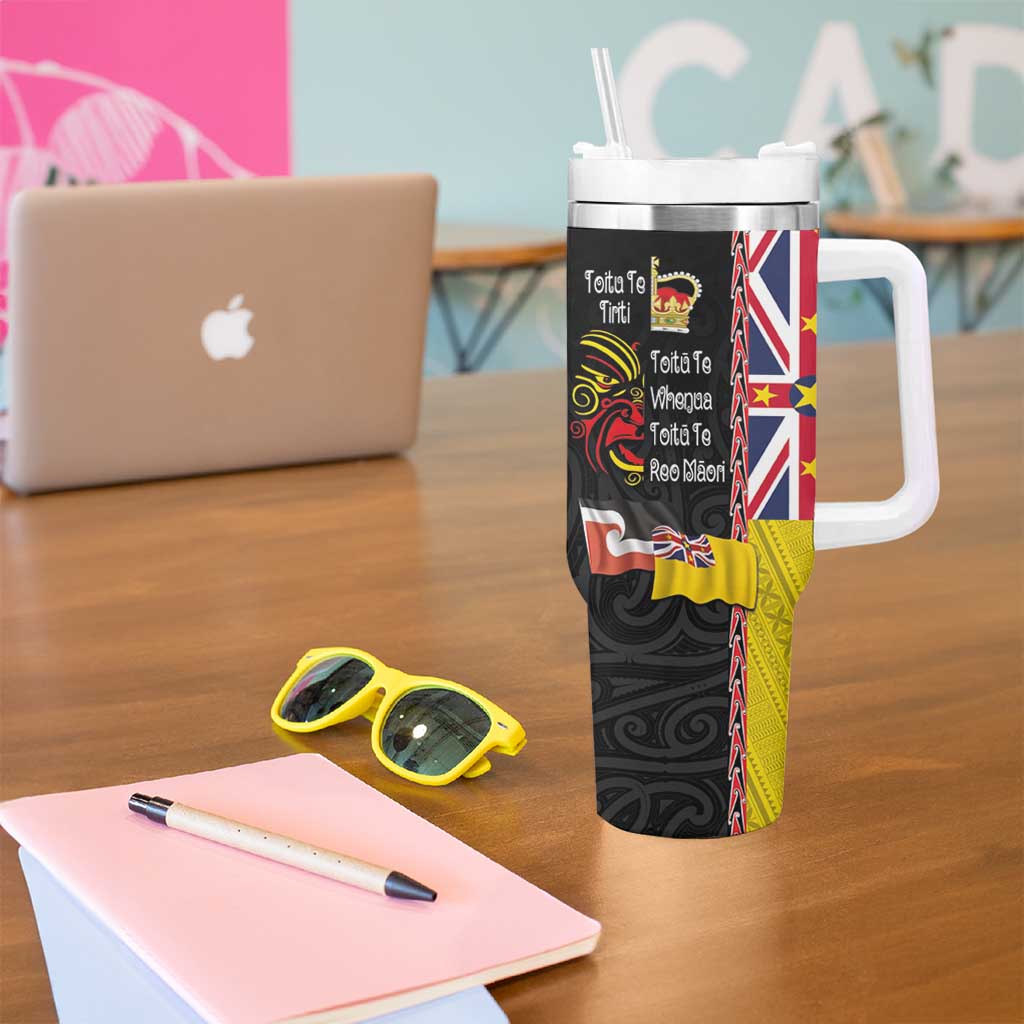 Aotearoa and Niue Toitu Te Tiriti Tumbler With Handle Honour the Treaty - Fight Together Stand Together LT03 - Polynesian Pride