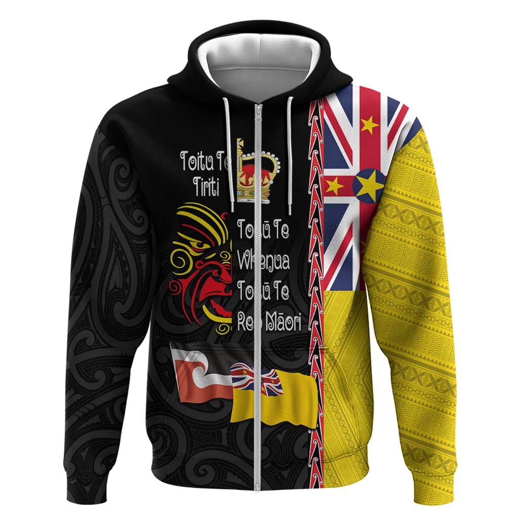 Aotearoa and Niue Toitu Te Tiriti Zip Hoodie Honour the Treaty - Fight Together Stand Together LT03 Zip Hoodie Black - Polynesian Pride