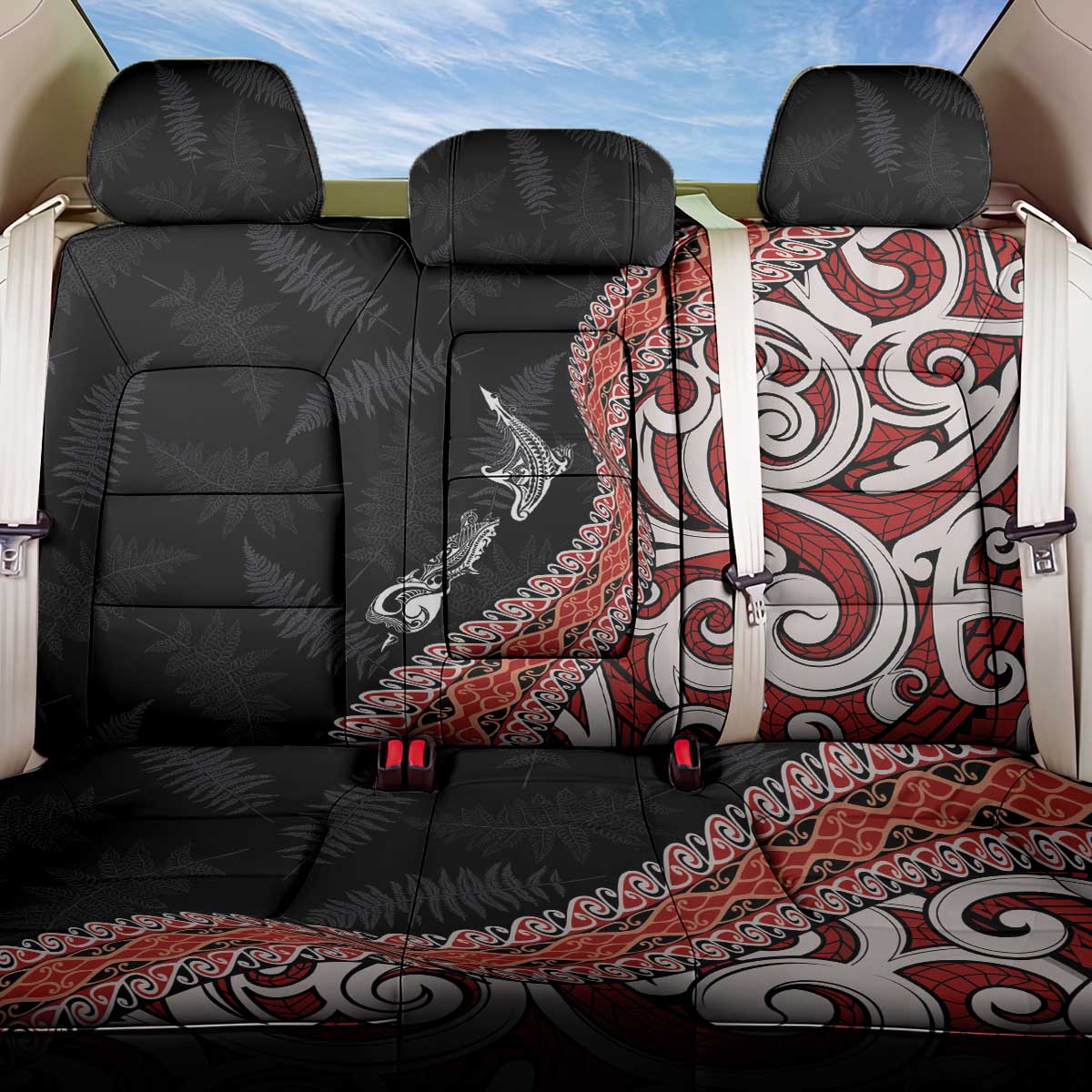 Aotearoa Maori Stylized Koru - Silver Ferns Back Car Seat Cover