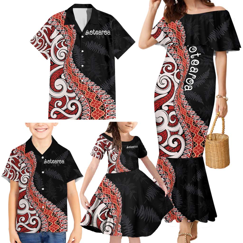 Aotearoa Maori Stylized Koru - Silver Ferns Family Matching Mermaid Dress and Hawaiian Shirt LT03 - Polynesian Pride