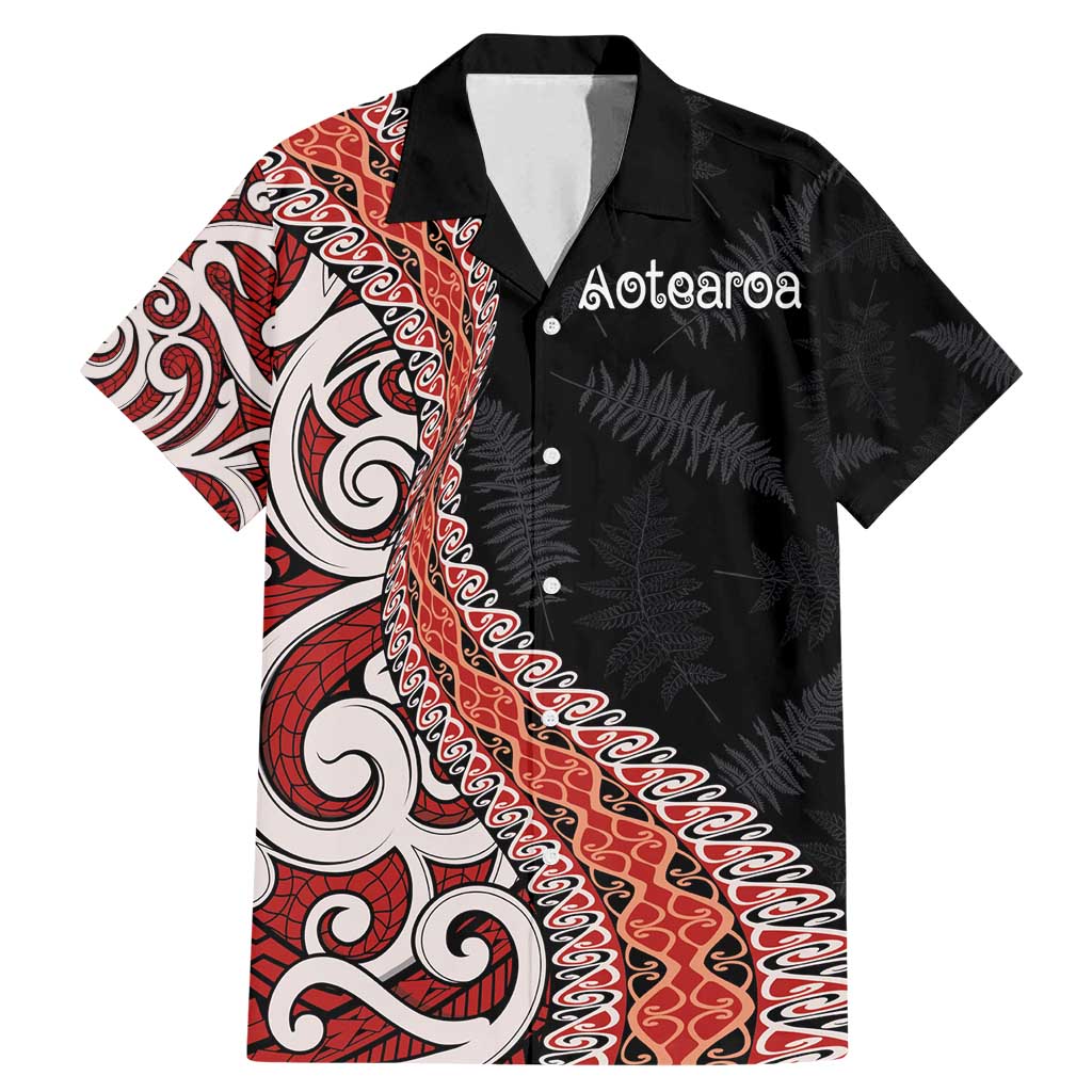 Aotearoa Maori Stylized Koru - Silver Ferns Family Matching Mermaid Dress and Hawaiian Shirt LT03 Dad's Shirt - Short Sleeve Red - Polynesian Pride