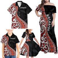 Aotearoa Maori Stylized Koru - Silver Ferns Family Matching Off Shoulder Maxi Dress and Hawaiian Shirt LT03 - Polynesian Pride