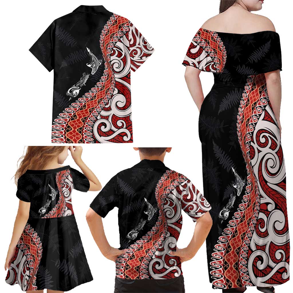 Aotearoa Maori Stylized Koru - Silver Ferns Family Matching Off Shoulder Maxi Dress and Hawaiian Shirt LT03 - Polynesian Pride