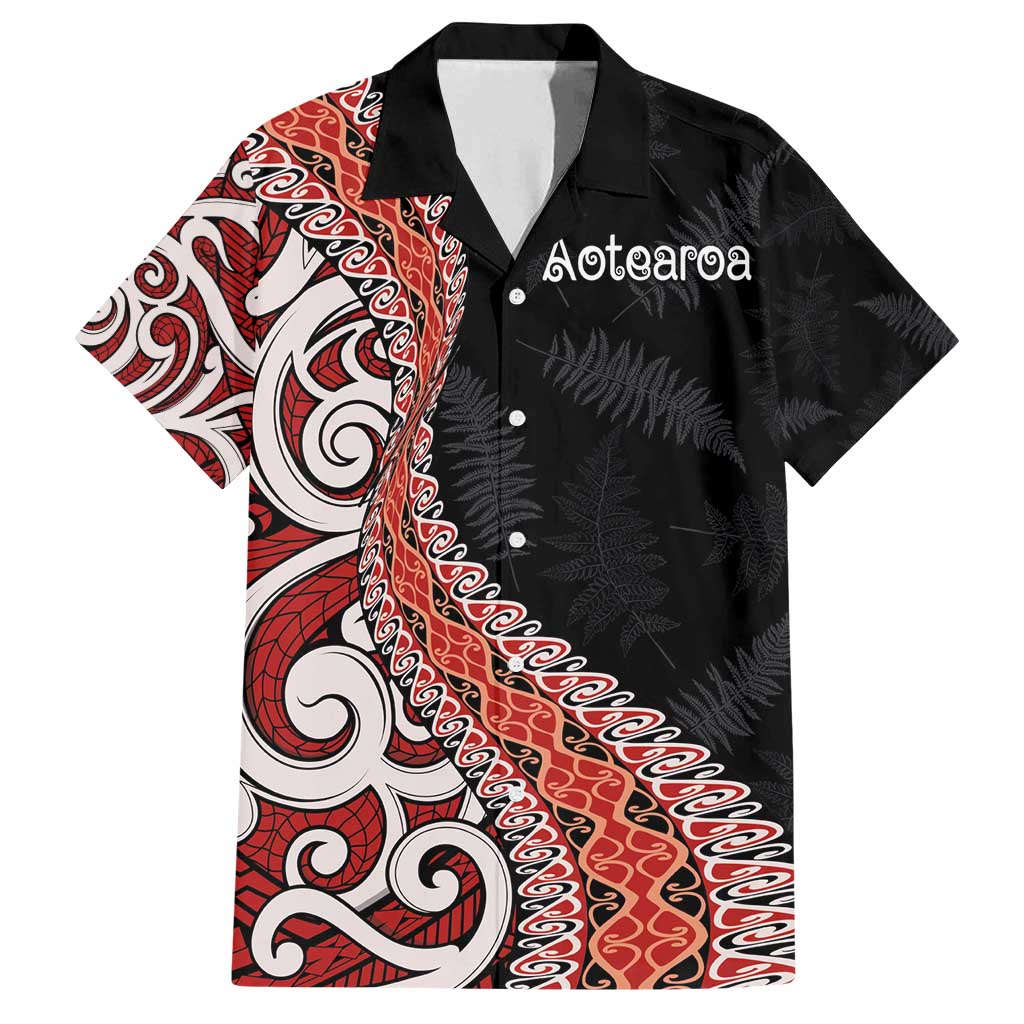 Aotearoa Maori Stylized Koru - Silver Ferns Family Matching Off Shoulder Maxi Dress and Hawaiian Shirt LT03 Dad's Shirt - Short Sleeve Red - Polynesian Pride