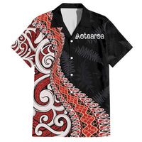 Aotearoa Maori Stylized Koru - Silver Ferns Family Matching Off Shoulder Maxi Dress and Hawaiian Shirt LT03 Dad's Shirt - Short Sleeve Red - Polynesian Pride