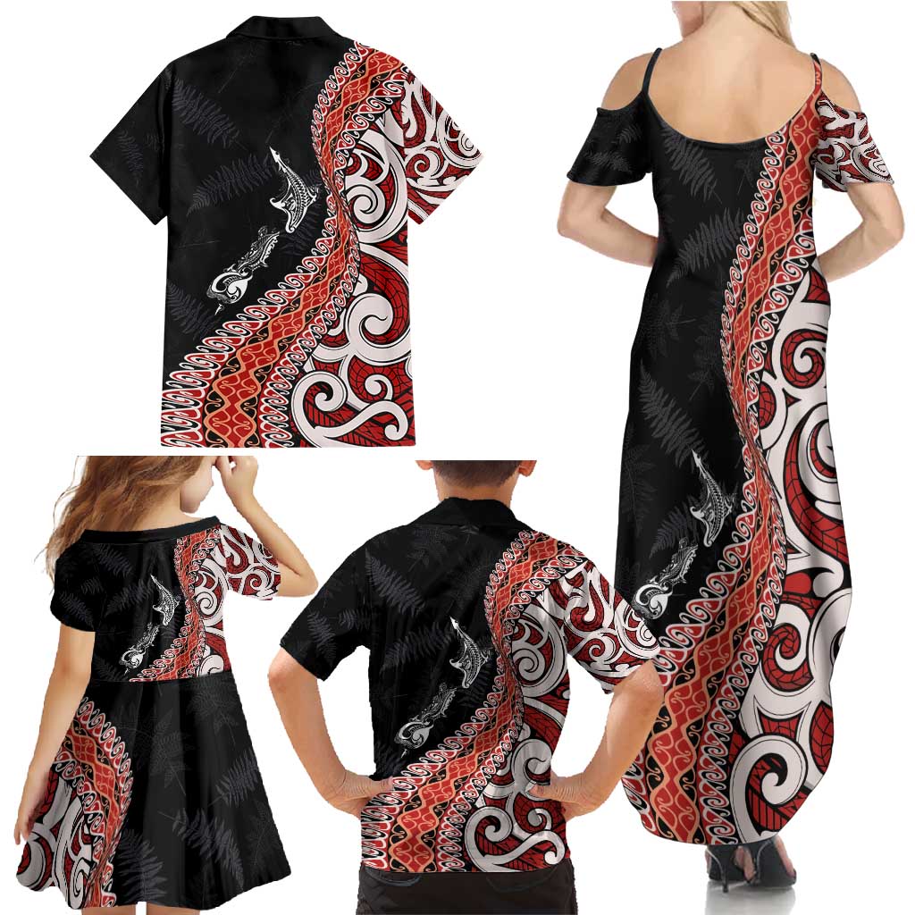 Aotearoa Maori Stylized Koru - Silver Ferns Family Matching Summer Maxi Dress and Hawaiian Shirt LT03 - Polynesian Pride