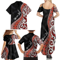 Aotearoa Maori Stylized Koru - Silver Ferns Family Matching Summer Maxi Dress and Hawaiian Shirt LT03 - Polynesian Pride