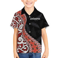 Aotearoa Maori Stylized Koru - Silver Ferns Family Matching Summer Maxi Dress and Hawaiian Shirt LT03 Son's Shirt Red - Polynesian Pride