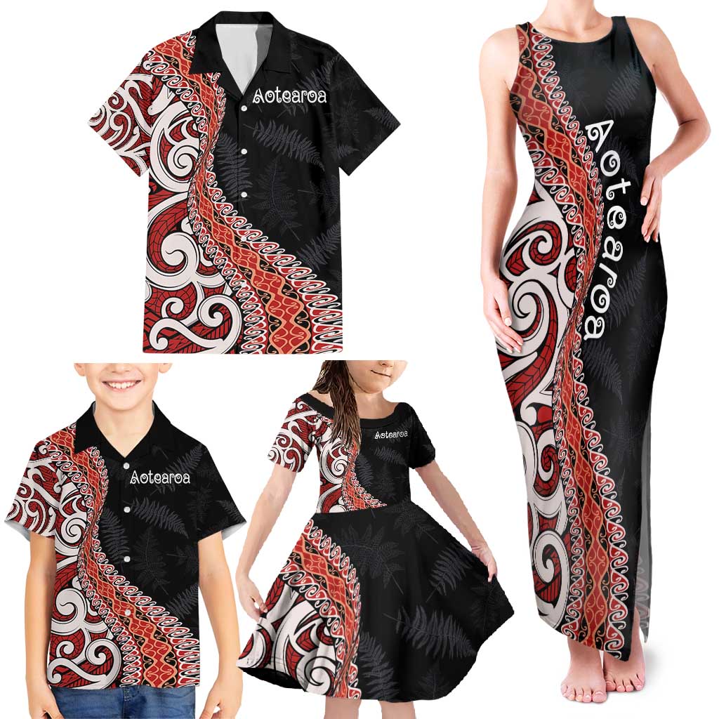Aotearoa Maori Stylized Koru - Silver Ferns Family Matching Tank Maxi Dress and Hawaiian Shirt LT03 - Polynesian Pride