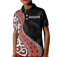 Aotearoa Maori Stylized Koru - Silver Ferns Kid Polo Shirt LT03 Kid Red - Polynesian Pride