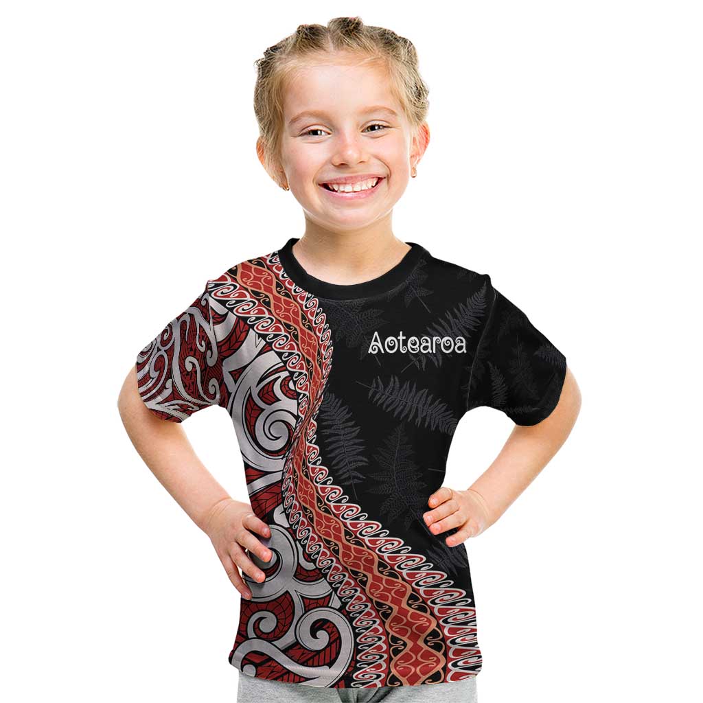 Aotearoa Maori Stylized Koru - Silver Ferns Kid T Shirt LT03 Red - Polynesian Pride