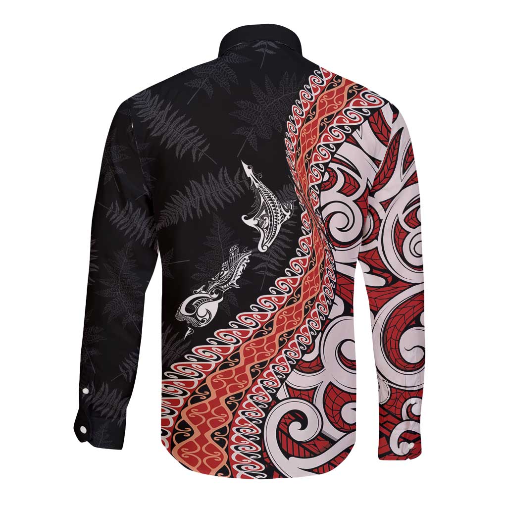 Aotearoa Maori Stylized Koru - Silver Ferns Long Sleeve Button Shirt LT03 - Polynesian Pride