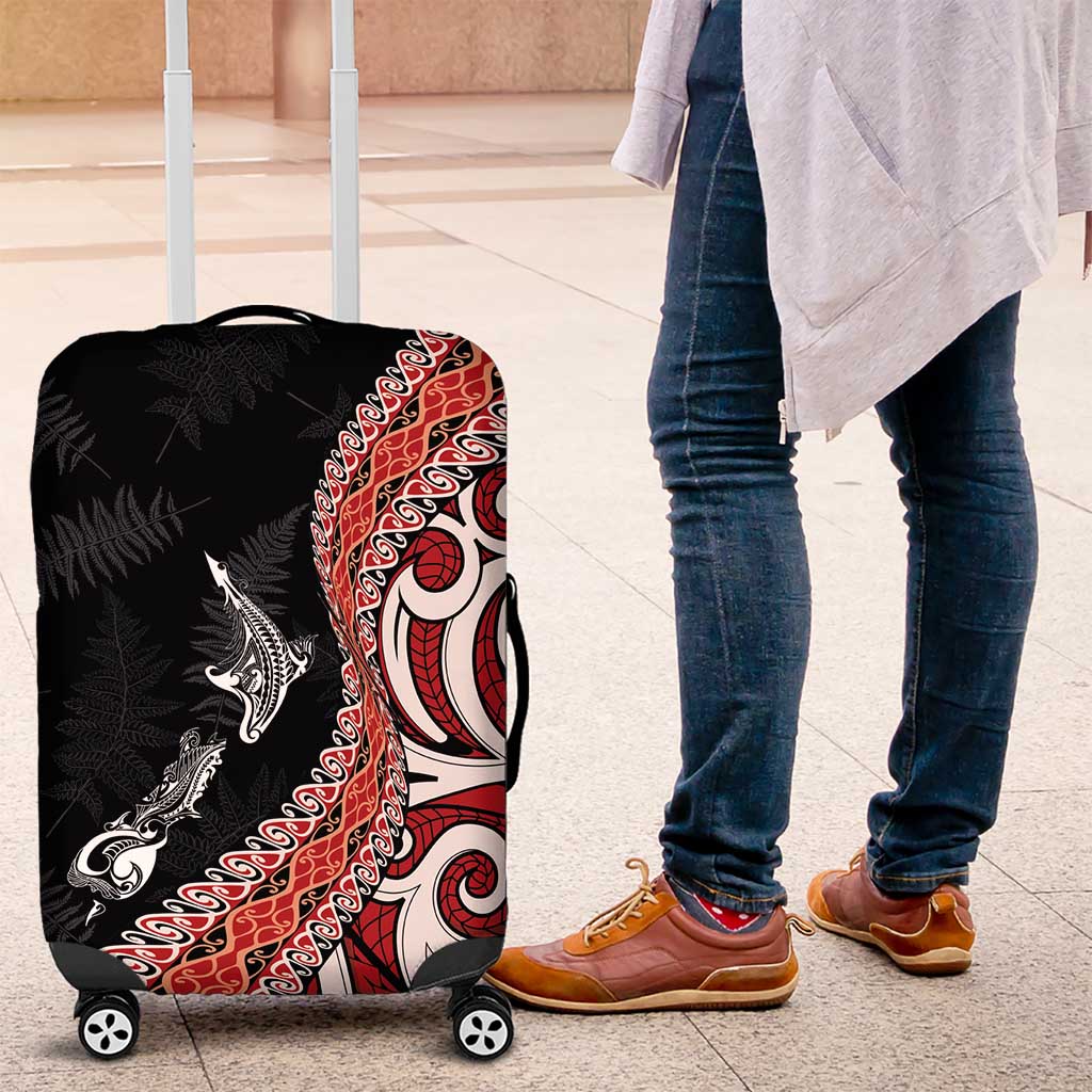 Aotearoa Maori Stylized Koru - Silver Ferns Luggage Cover LT03 Red - Polynesian Pride