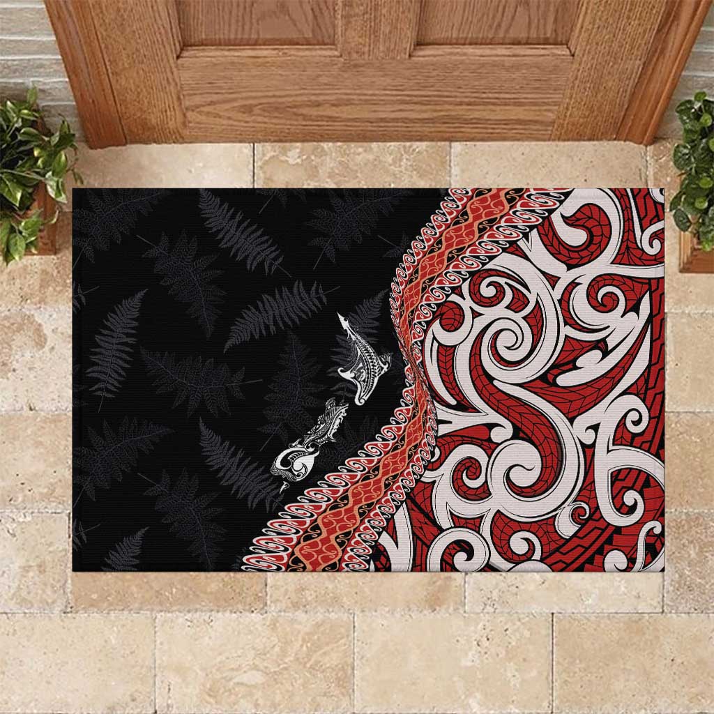 Aotearoa Maori Stylized Koru - Silver Ferns Rubber Doormat