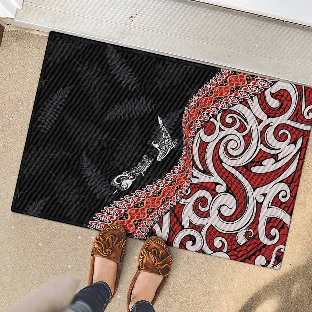 Aotearoa Maori Stylized Koru - Silver Ferns Rubber Doormat