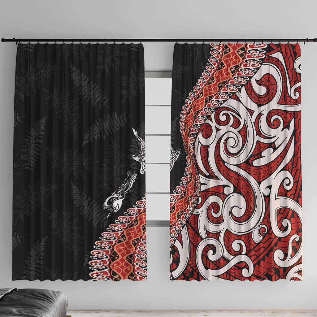 Aotearoa Maori Stylized Koru - Silver Ferns Window Curtain