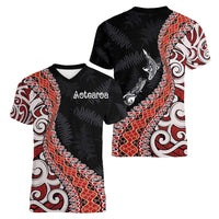 Aotearoa Maori Stylized Koru - Silver Ferns Women V-Neck T-Shirt LT03 - Polynesian Pride