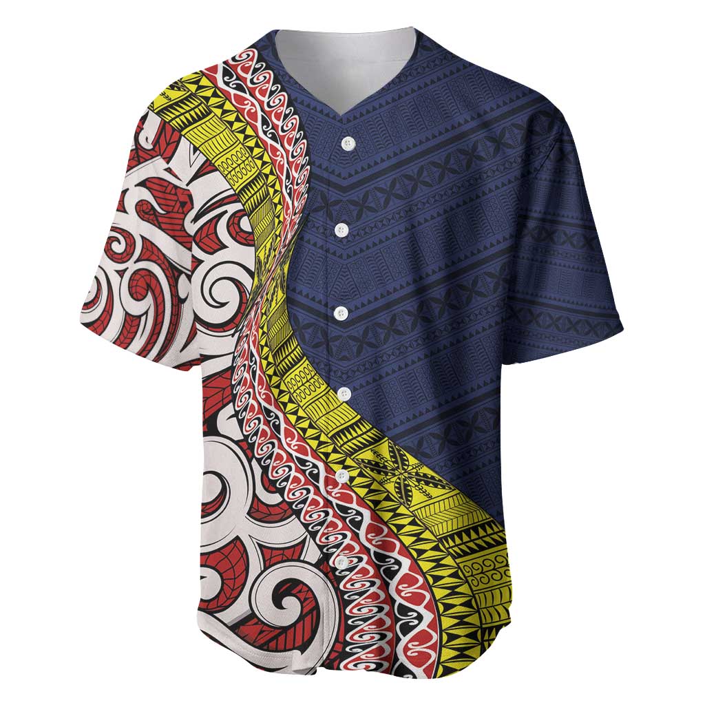 Aotearoa and Niue Baseball Jersey Hiapo Maori Stylized Koru