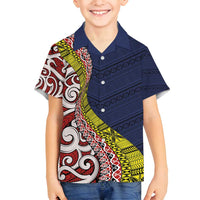 Aotearoa and Niue Family Matching Puletasi and Hawaiian Shirt Hiapo Maori Stylized Koru LT03 Son's Shirt Blue - Polynesian Pride