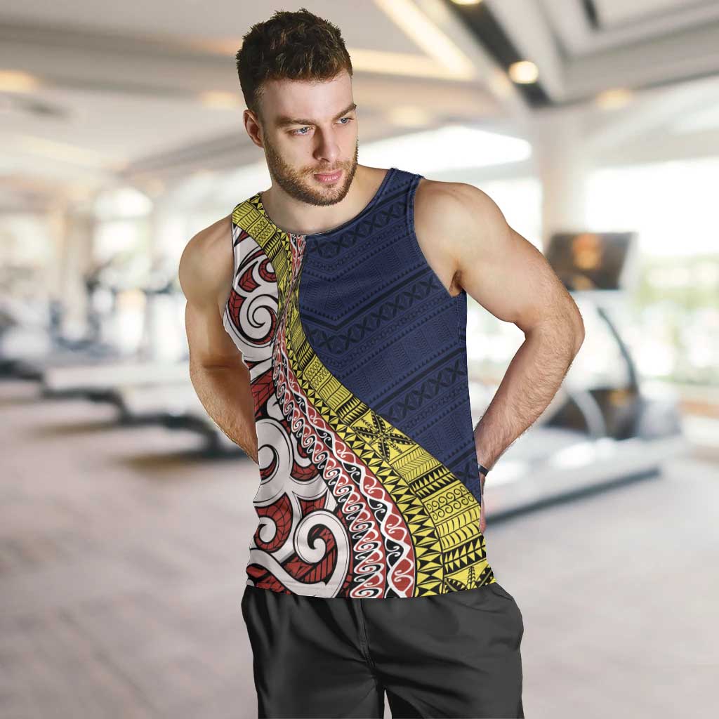 Aotearoa and Niue Men Tank Top Hiapo Maori Stylized Koru LT03 Blue - Polynesian Pride