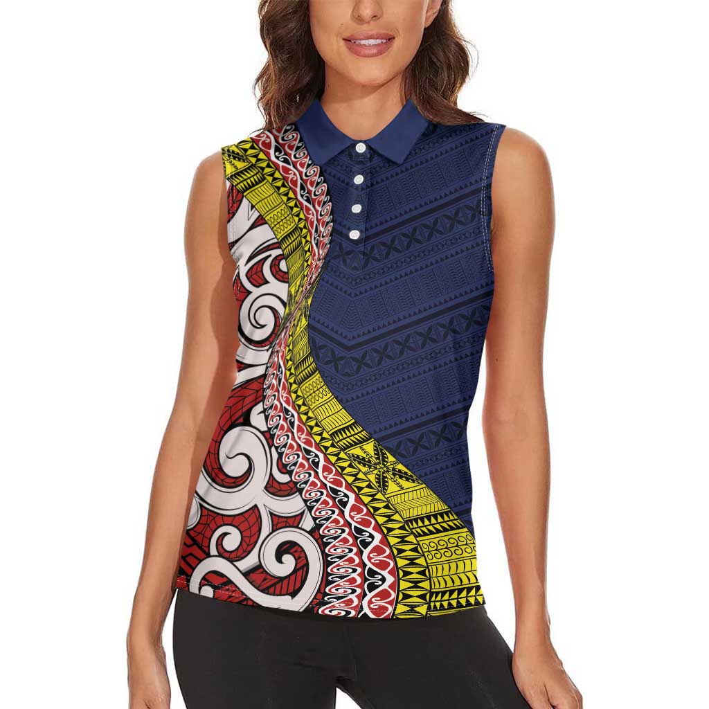 Aotearoa and Niue Women Sleeveless Polo Shirt Hiapo Maori Stylized Koru