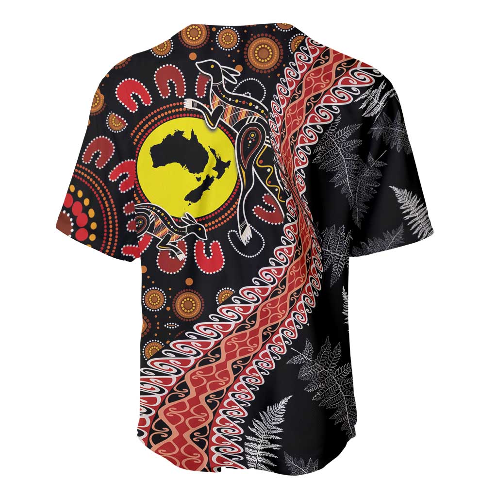 Aotearoa and Australia Baseball Jersey Maori Koru Ferns With Aboriginal Kangaroo LT03 - Polynesian Pride