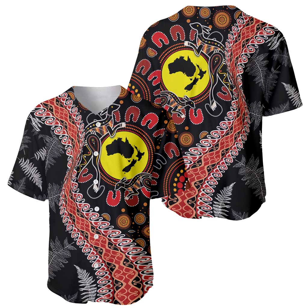 Aotearoa and Australia Baseball Jersey Maori Koru Ferns With Aboriginal Kangaroo LT03 - Polynesian Pride