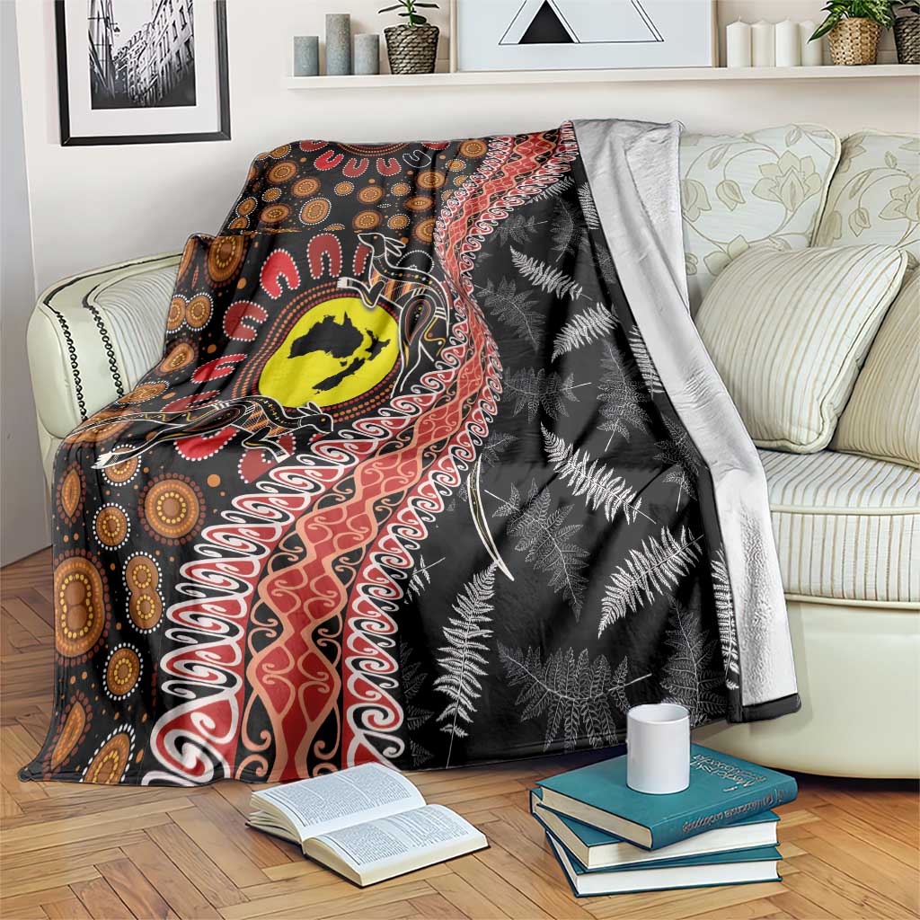 Aotearoa and Australia Blanket Maori Koru Ferns With Aboriginal Kangaroo