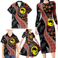 Aotearoa and Australia Family Matching Long Sleeve Bodycon Dress and Hawaiian Shirt Maori Koru Ferns With Aboriginal Kangaroo LT03 - Polynesian Pride