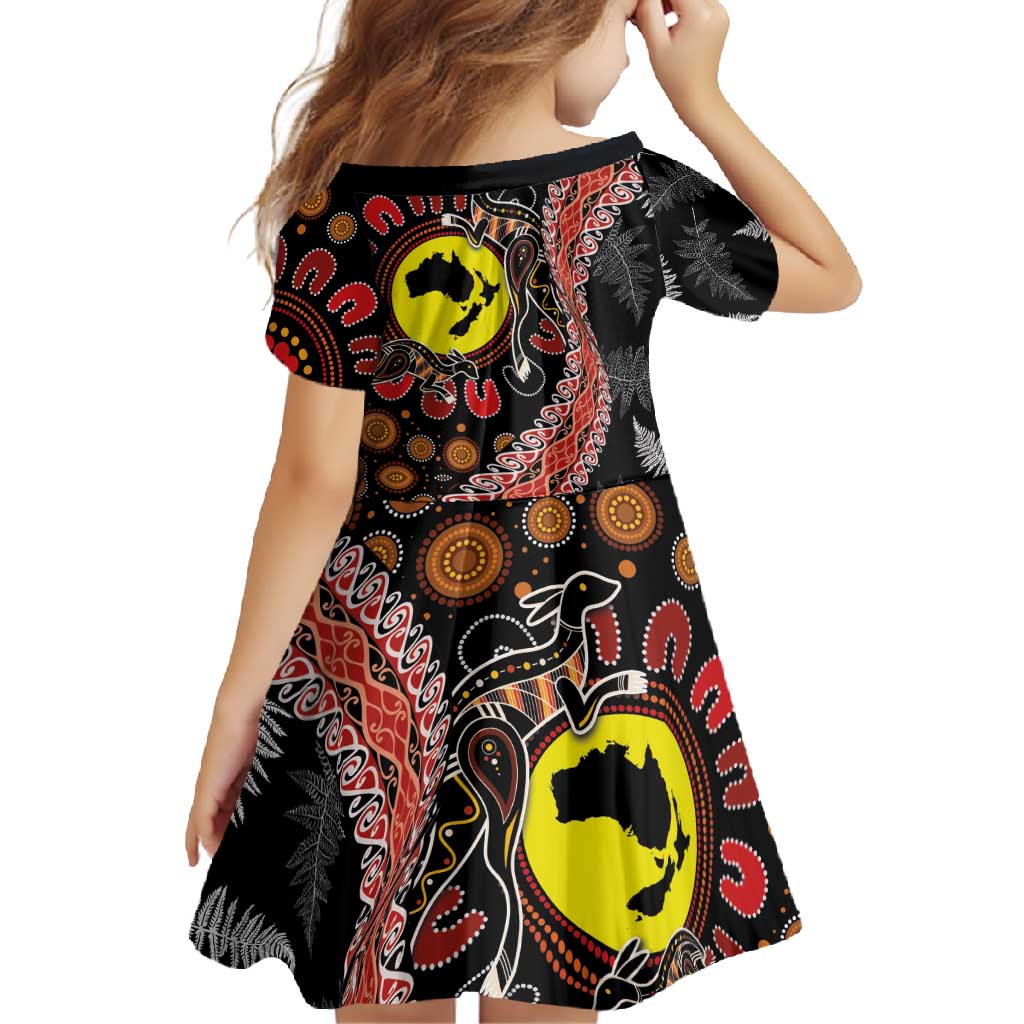 Aotearoa and Australia Family Matching Mermaid Dress and Hawaiian Shirt Maori Koru Ferns With Aboriginal Kangaroo LT03 - Polynesian Pride