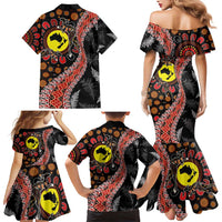 Aotearoa and Australia Family Matching Mermaid Dress and Hawaiian Shirt Maori Koru Ferns With Aboriginal Kangaroo LT03 - Polynesian Pride