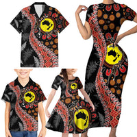 Aotearoa and Australia Family Matching Short Sleeve Bodycon Dress and Hawaiian Shirt Maori Koru Ferns With Aboriginal Kangaroo LT03 - Polynesian Pride