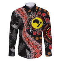 Aotearoa and Australia Family Matching Short Sleeve Bodycon Dress and Hawaiian Shirt Maori Koru Ferns With Aboriginal Kangaroo LT03 Dad's Shirt - Long Sleeve Black - Polynesian Pride