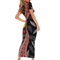 Aotearoa and Australia Family Matching Short Sleeve Bodycon Dress and Hawaiian Shirt Maori Koru Ferns With Aboriginal Kangaroo LT03 - Polynesian Pride