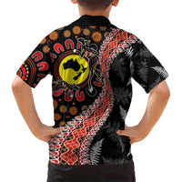 Aotearoa and Australia Family Matching Tank Maxi Dress and Hawaiian Shirt Maori Koru Ferns With Aboriginal Kangaroo