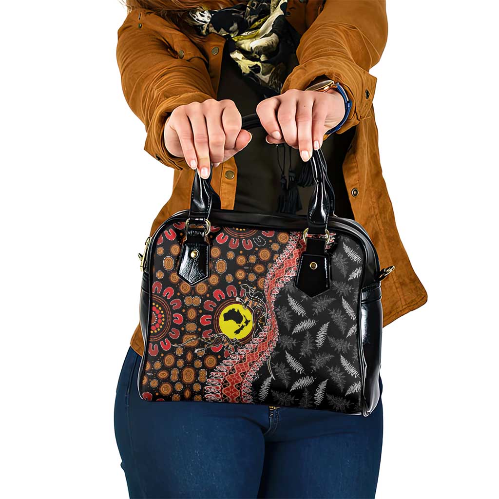 Aotearoa and Australia Shoulder Handbag Maori Koru Ferns With Aboriginal Kangaroo