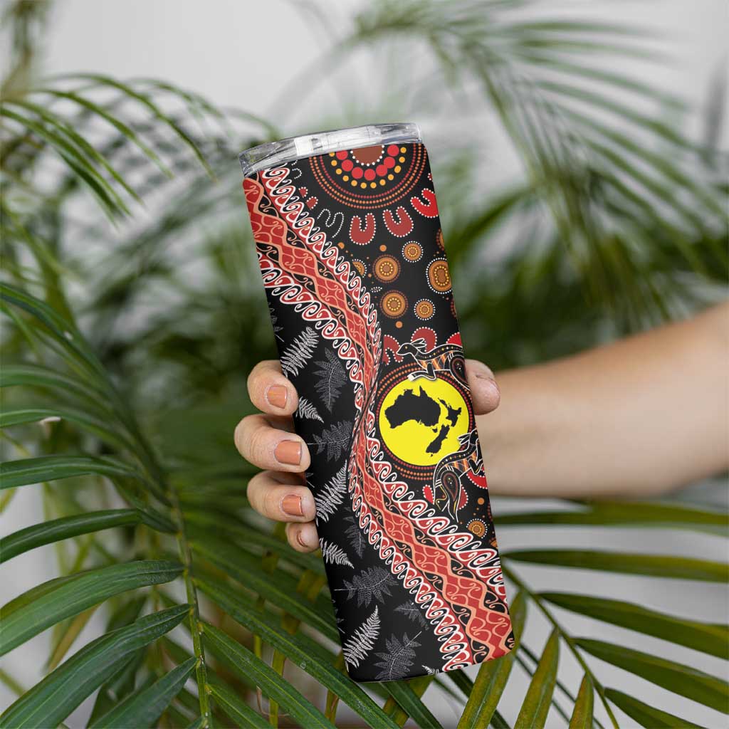 Aotearoa and Australia Skinny Tumbler Maori Koru Ferns With Aboriginal Kangaroo LT03 - Polynesian Pride