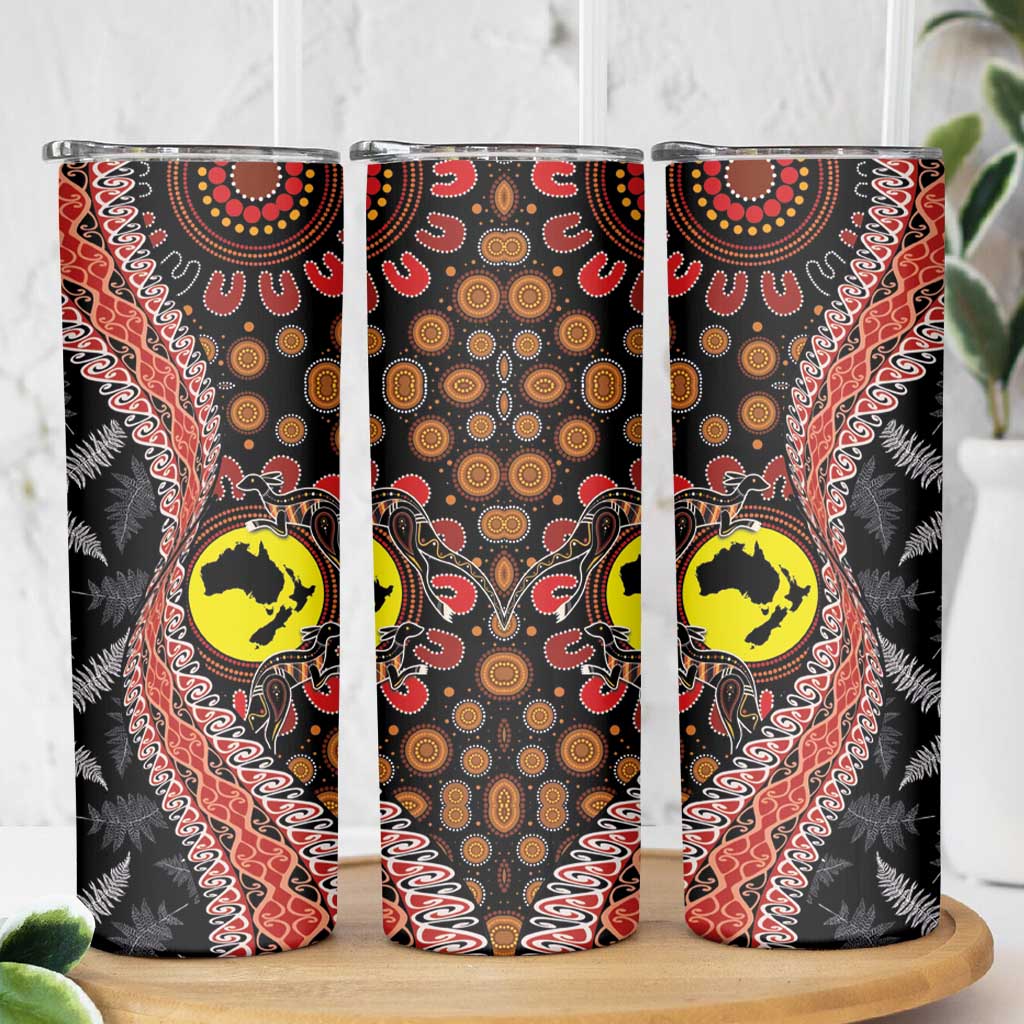 Aotearoa and Australia Skinny Tumbler Maori Koru Ferns With Aboriginal Kangaroo LT03 - Polynesian Pride