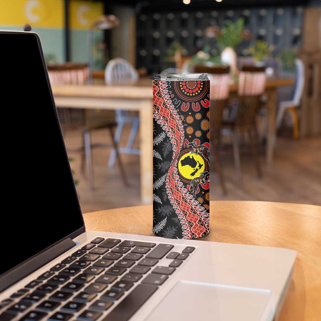 Aotearoa and Australia Skinny Tumbler Maori Koru Ferns With Aboriginal Kangaroo LT03 - Polynesian Pride