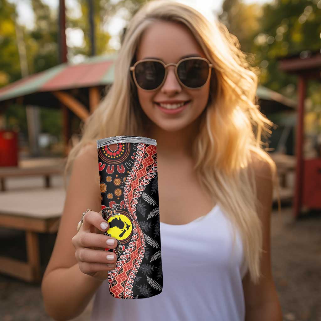 Aotearoa and Australia Skinny Tumbler Maori Koru Ferns With Aboriginal Kangaroo LT03 - Polynesian Pride