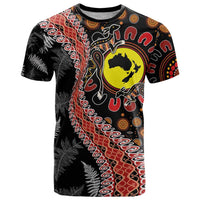 Aotearoa and Australia T Shirt Maori Koru Ferns With Aboriginal Kangaroo LT03 Black - Polynesian Pride