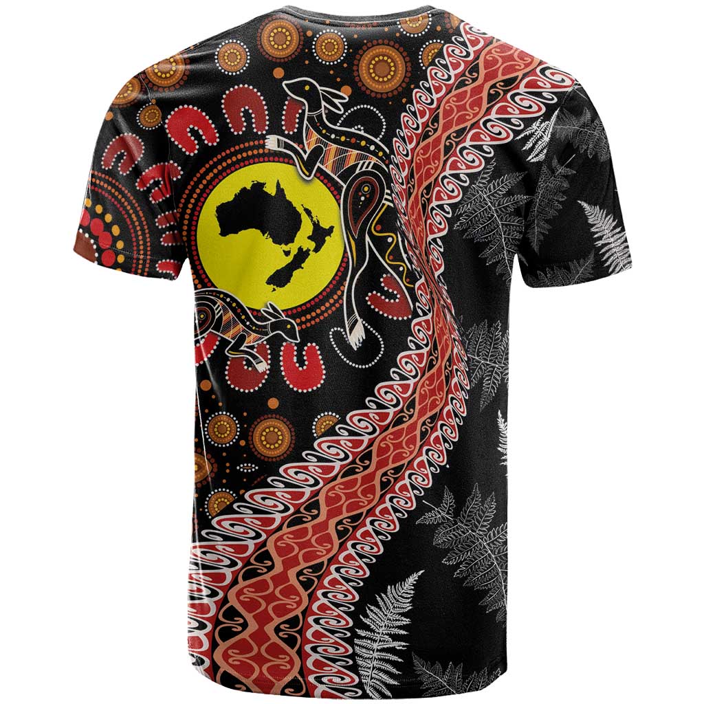 Aotearoa and Australia T Shirt Maori Koru Ferns With Aboriginal Kangaroo LT03 - Polynesian Pride