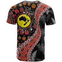 Aotearoa and Australia T Shirt Maori Koru Ferns With Aboriginal Kangaroo LT03 - Polynesian Pride