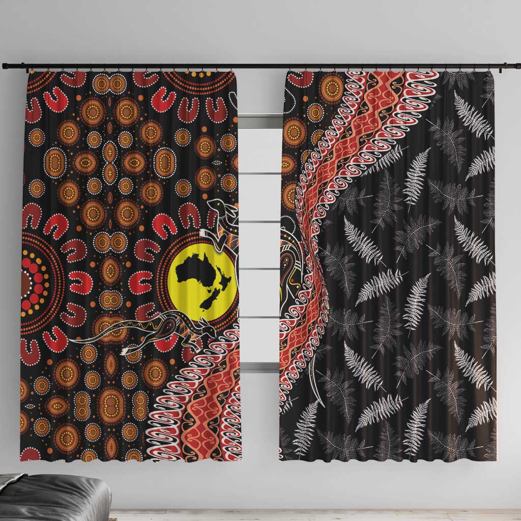 Aotearoa and Australia Window Curtain Maori Koru Ferns With Aboriginal Kangaroo