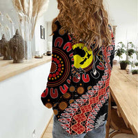 Aotearoa and Australia Women Casual Shirt Maori Koru Ferns With Aboriginal Kangaroo LT03 - Polynesian Pride