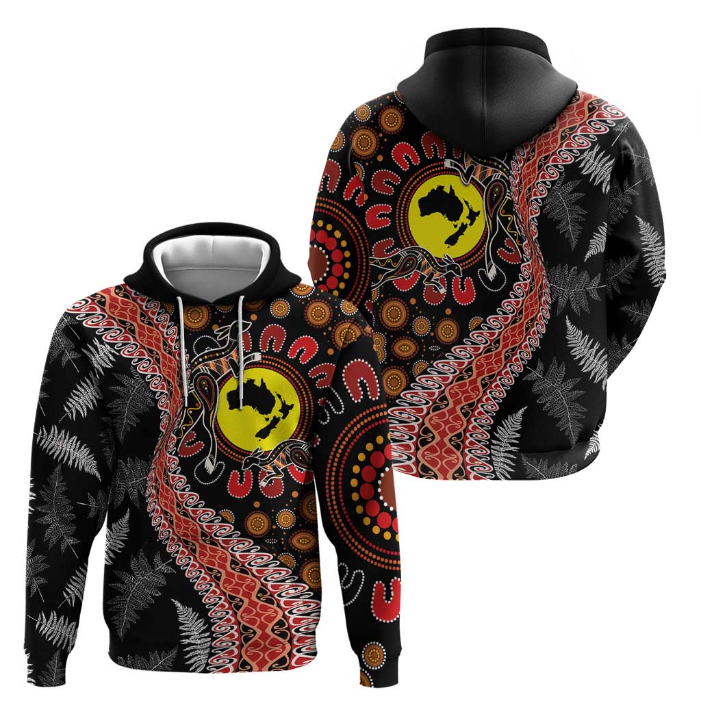 Aotearoa and Australia Zip Hoodie Maori Koru Ferns With Aboriginal Kangaroo