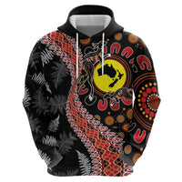 Aotearoa and Australia Zip Hoodie Maori Koru Ferns With Aboriginal Kangaroo