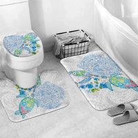 Hawaiian Couple Turtles Honi Bathroom Set Polynesian Art Motifs and Hibiscus White Blue Color - Polynesian Pride