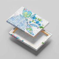 Hawaiian Couple Turtles Honi Canvas Wall Art Polynesian Art Motifs and Hibiscus White Blue Color - Polynesian Pride